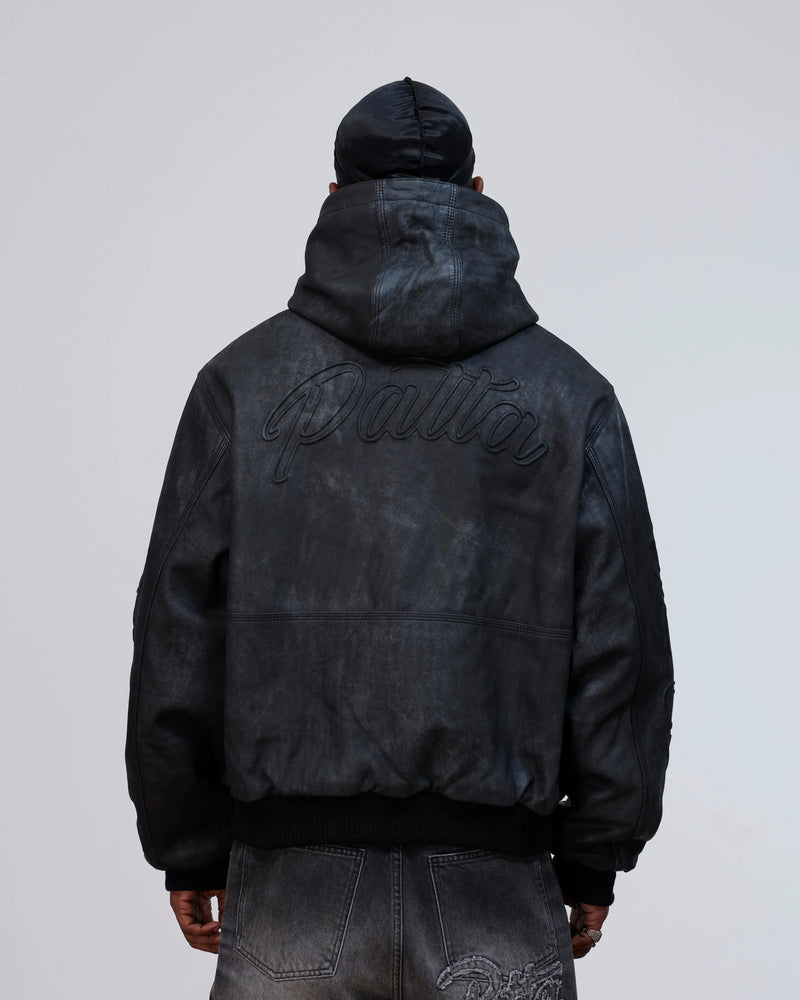 Patta Leather Hooded Bomber Jacket (Black) Patta