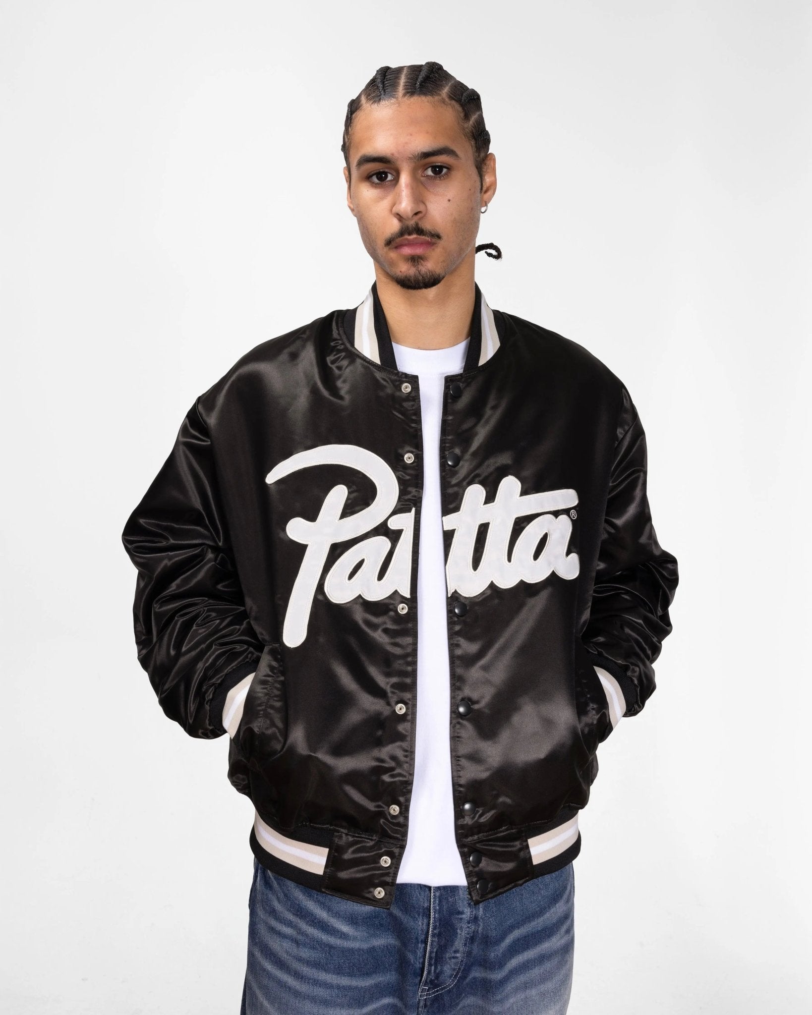 ジャケット・アウター PATTA / Script Logo Satin Varsity Jacket Patta Script Logo Satin Varsity Jacket (Black) - Patta