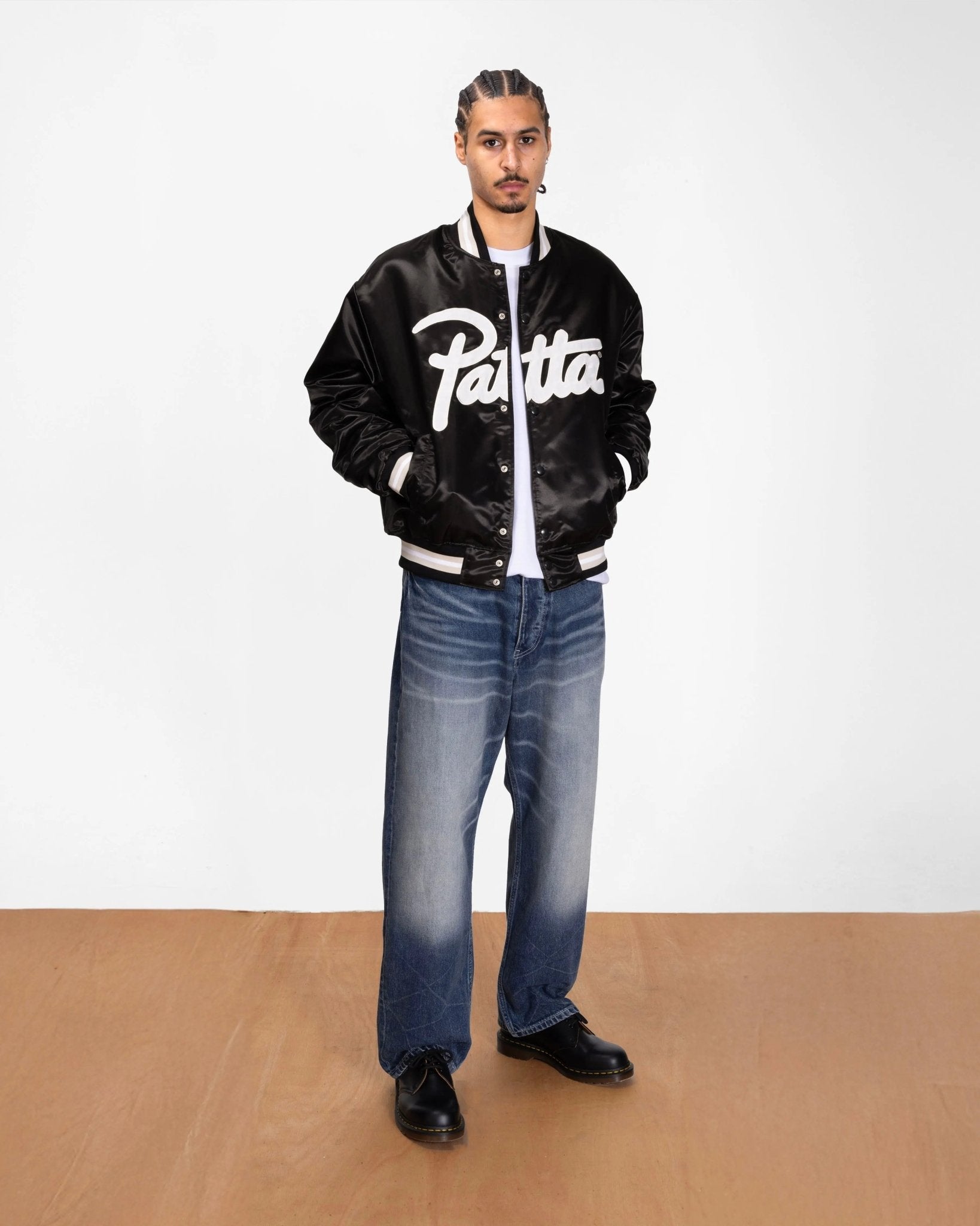 ジャケット・アウター PATTA / Script Logo Satin Varsity Jacket Patta Script Logo Satin Varsity Jacket (Black) - Patta